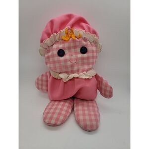 Vintage 1975 Fisher-Price Lolly Dolly #420 Pink Plaid Rattle Plush Baby Toy